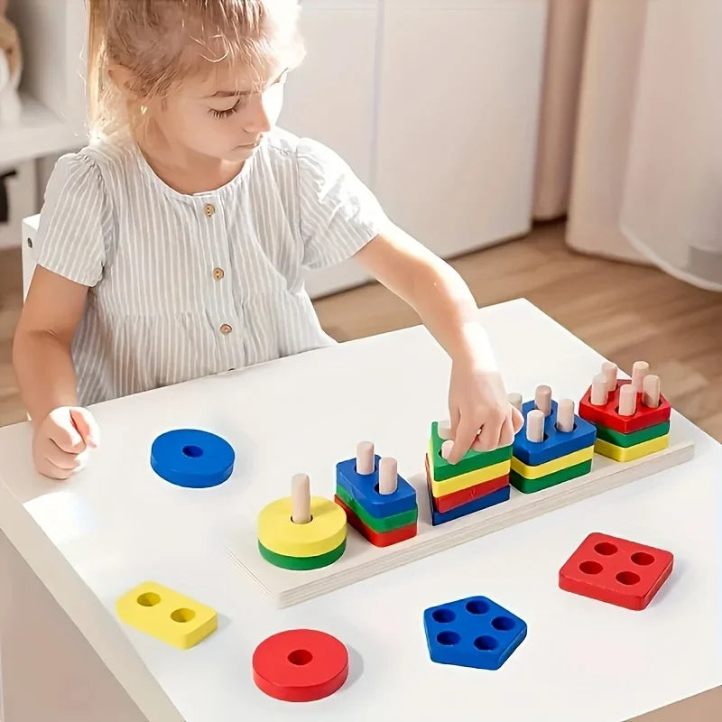 Montessori Geometric Wooden Blocks Shape Recognition Toy For Kids