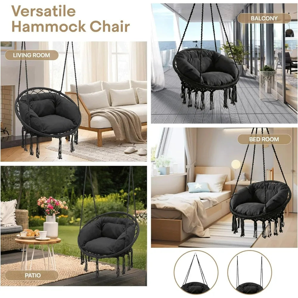 Athena Collection Hammock Swing Chair With Thick Cushions Macrame Rope