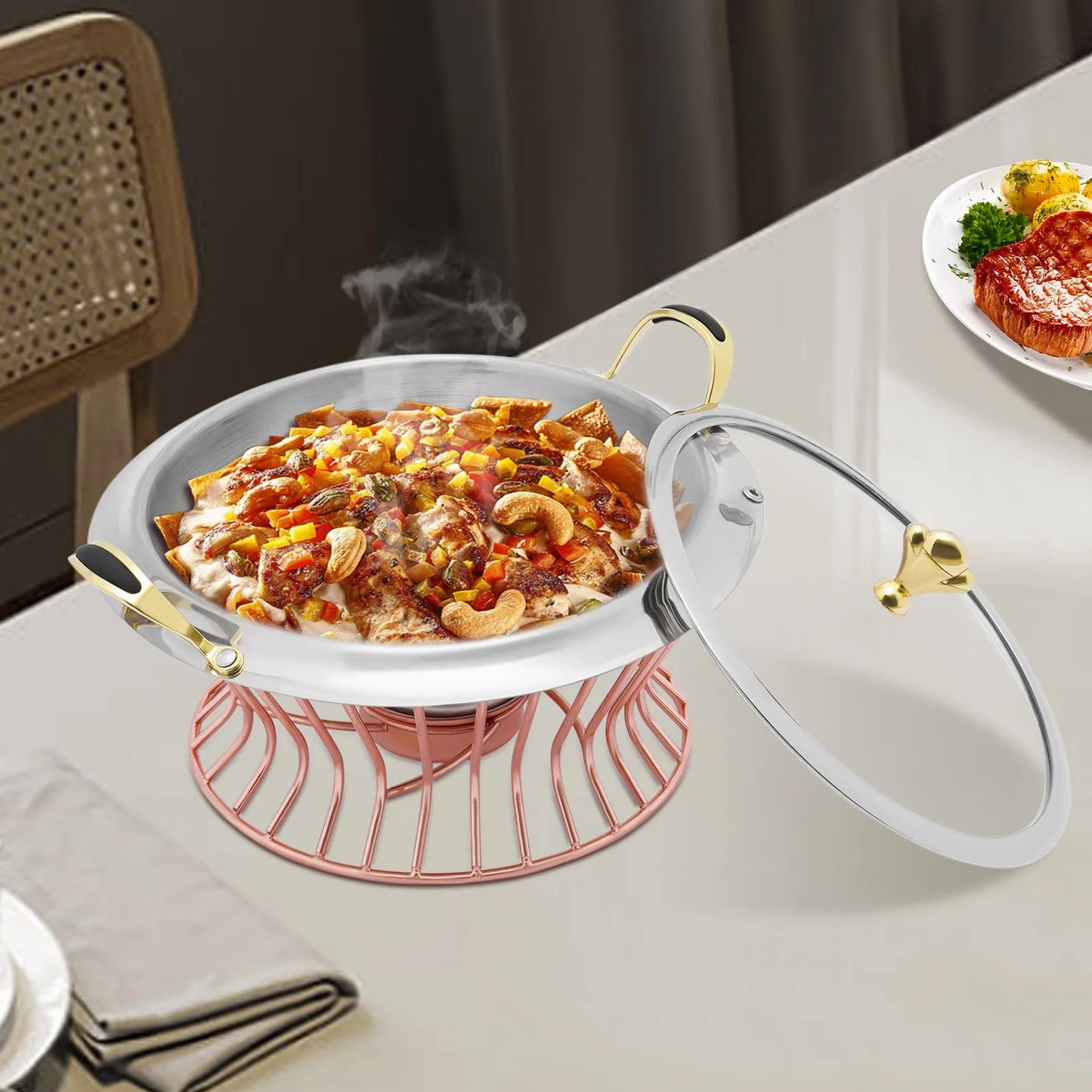 Stainless Steel Round Chafing Dish 24cm 2L Buffet Warmer With Fuel Holder