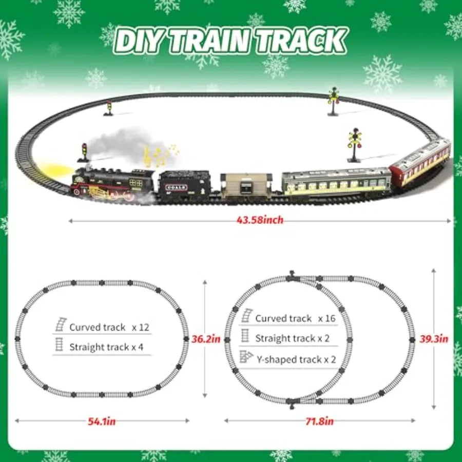 OLOEY Electric Steam Train Set With Glowing Carriages Realistic Smoke