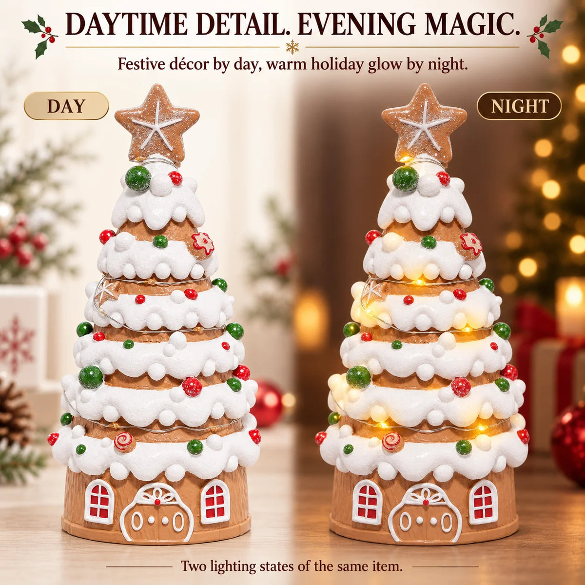Hodao Light Up Gingerbread Christmas Tree Tabletop Ornament