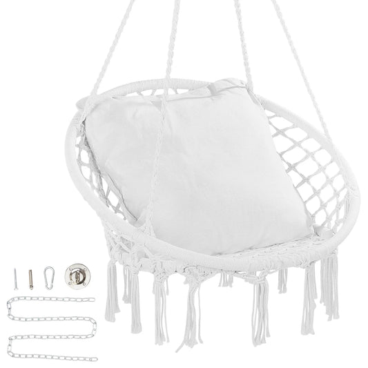 SucceBuy Hanging Hammock Swing Chair Macramé Cotton Rope
