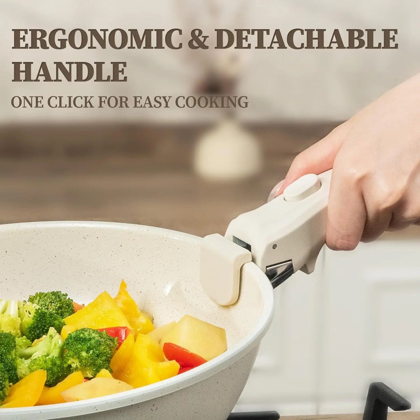 Ceramic Cookware Set With Detachable Handle Nonstick Induction Dishwasher Safe