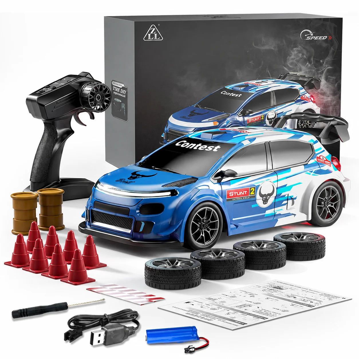 Znlyrion RC Drift Car 4WD With LED Lights And Tires
