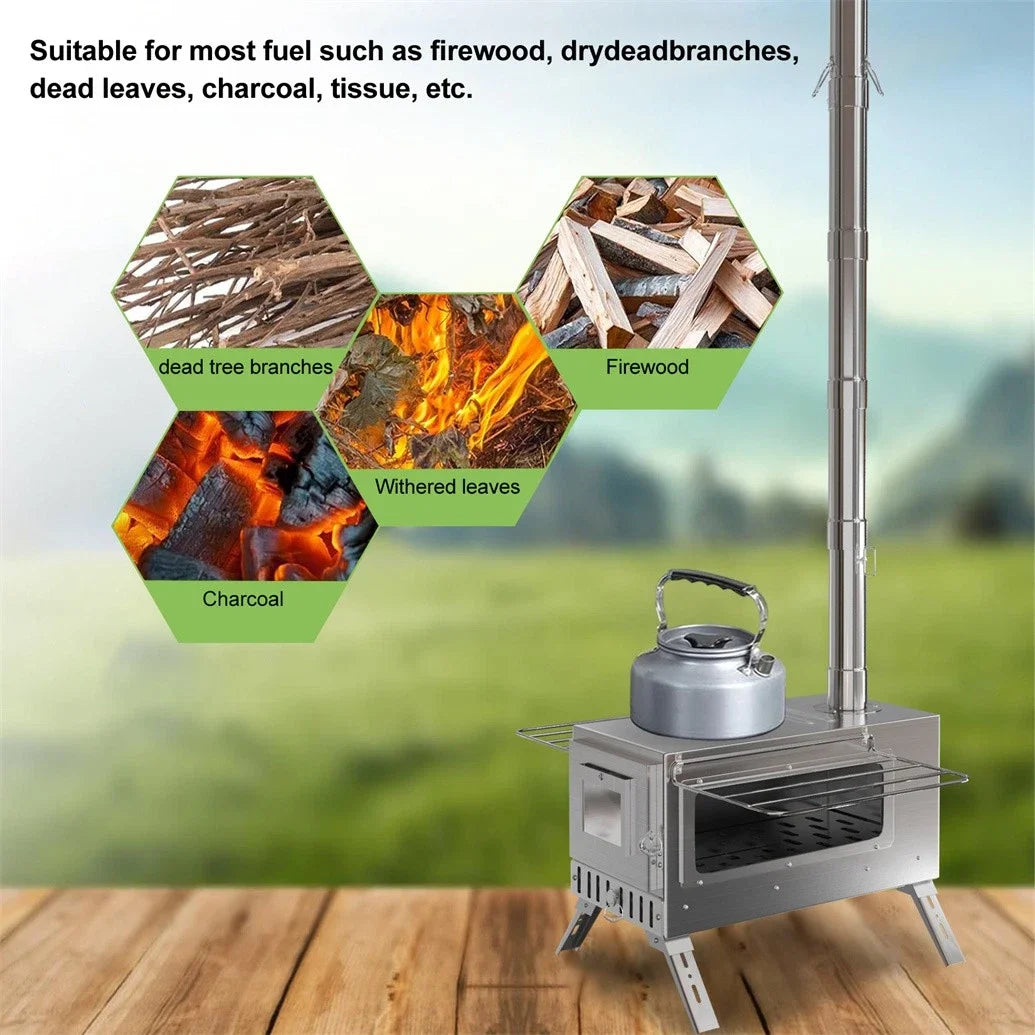 Wood Burning Tent Stove Outdoor Portable Stainless Chimney Pipes
