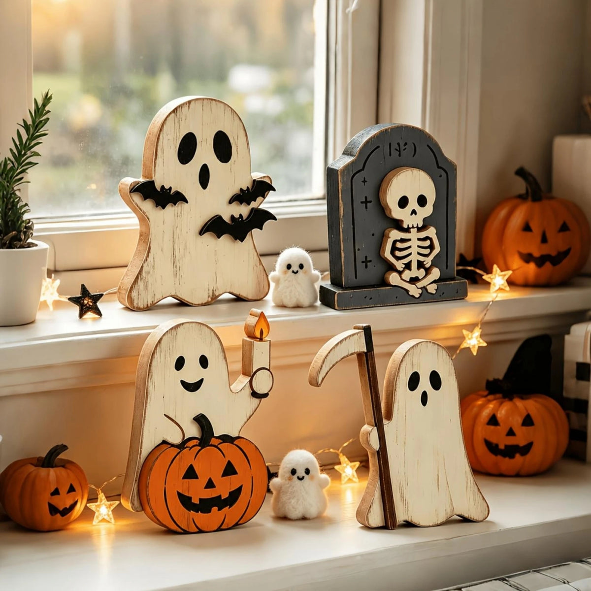 Spooky Halloween Mini Ghost Tiered Tray Home Decor Set