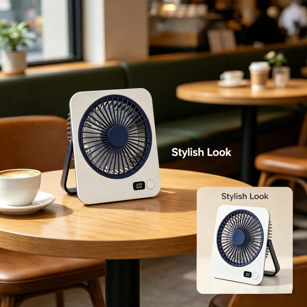 Rechargeable USB Mini Desktop Fan With Foldable Handle And 5 Speed Ultra Quiet