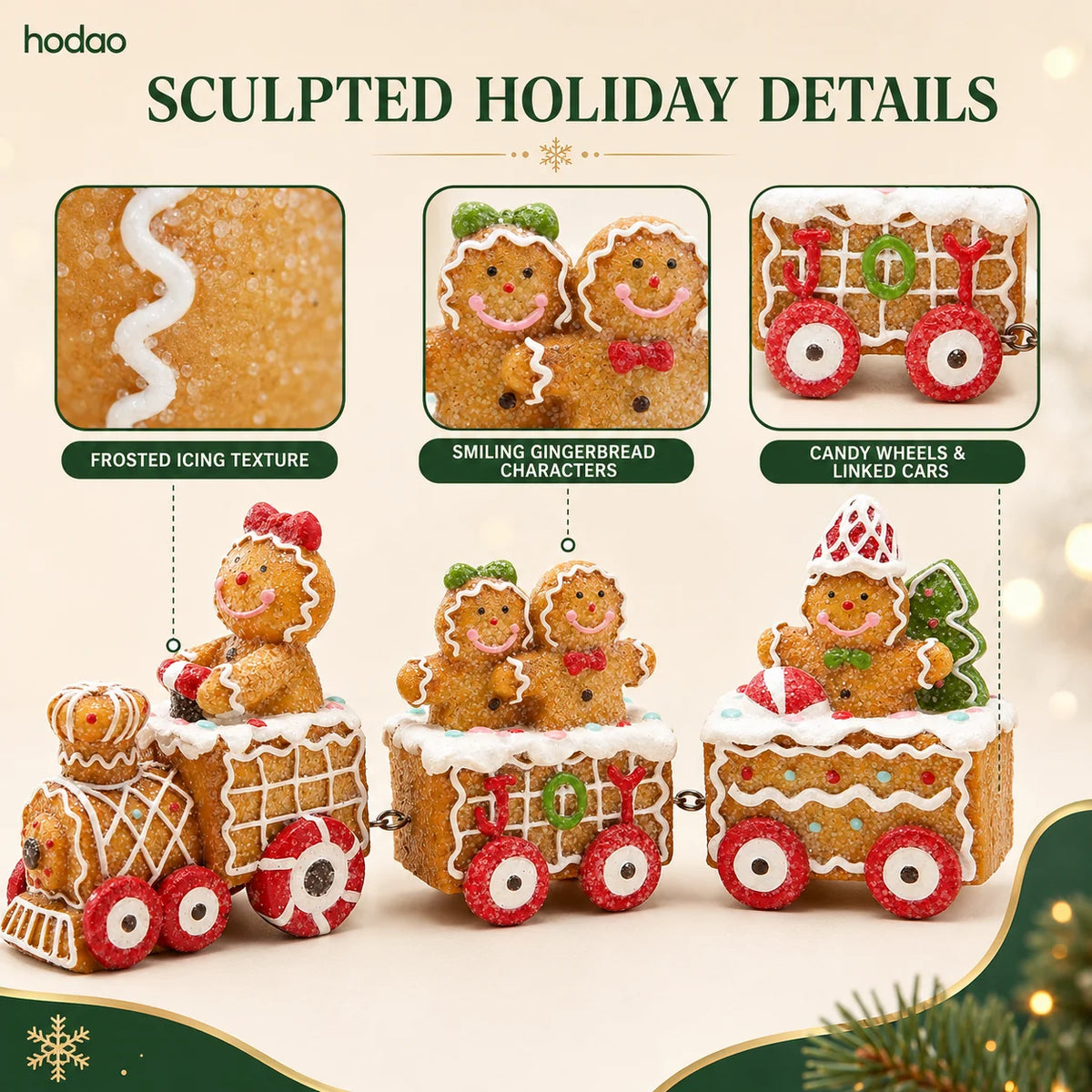 Hodao Resin Gingerbread Christmas Train Holiday Decoration