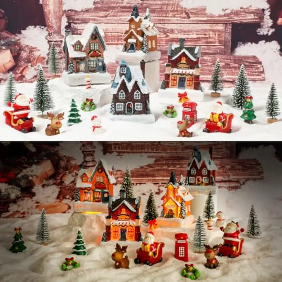 Christmas Village Houses With LED Lights Town Scene Figurine Set