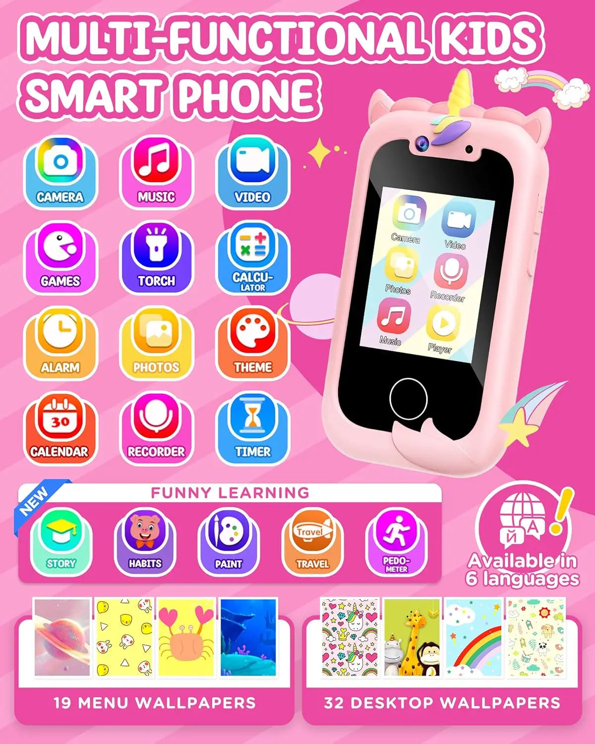 Kids Smart Phone Toy for Girls Learning Play Cell Phone