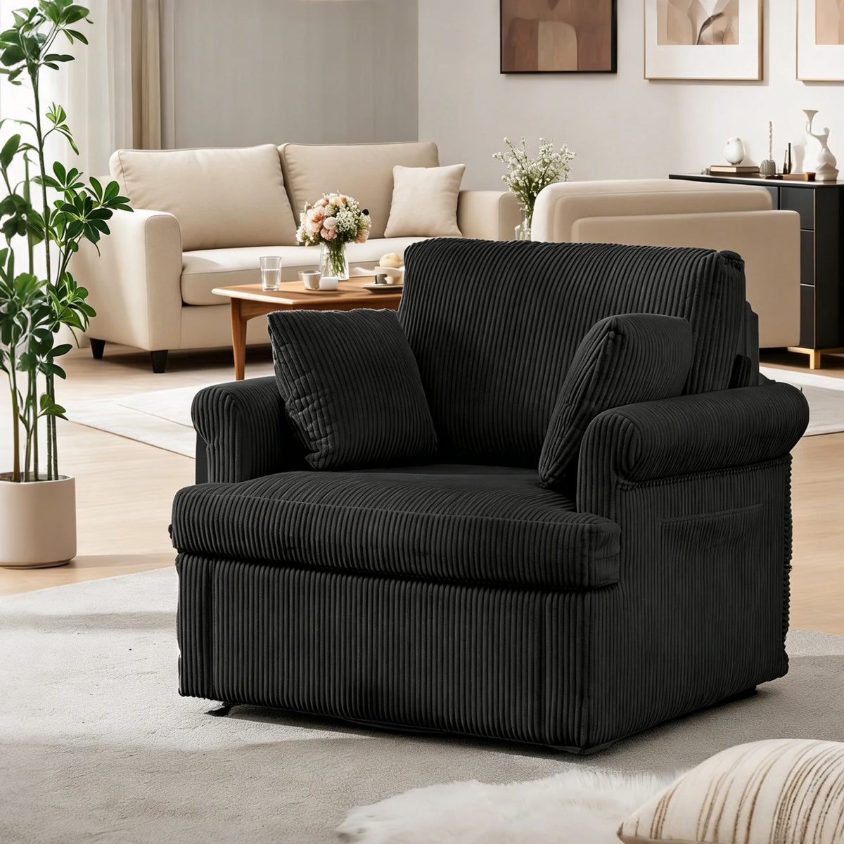 HiMISS Swivel Accent Chair With Pillows And Storage Pockets