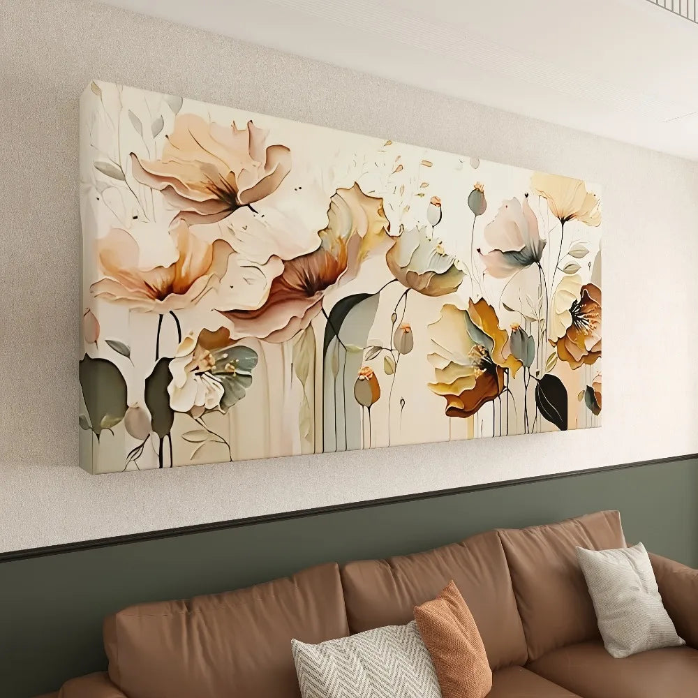 Abstract Floral Canvas Art With Pine Frame Decorative Wall Decor
