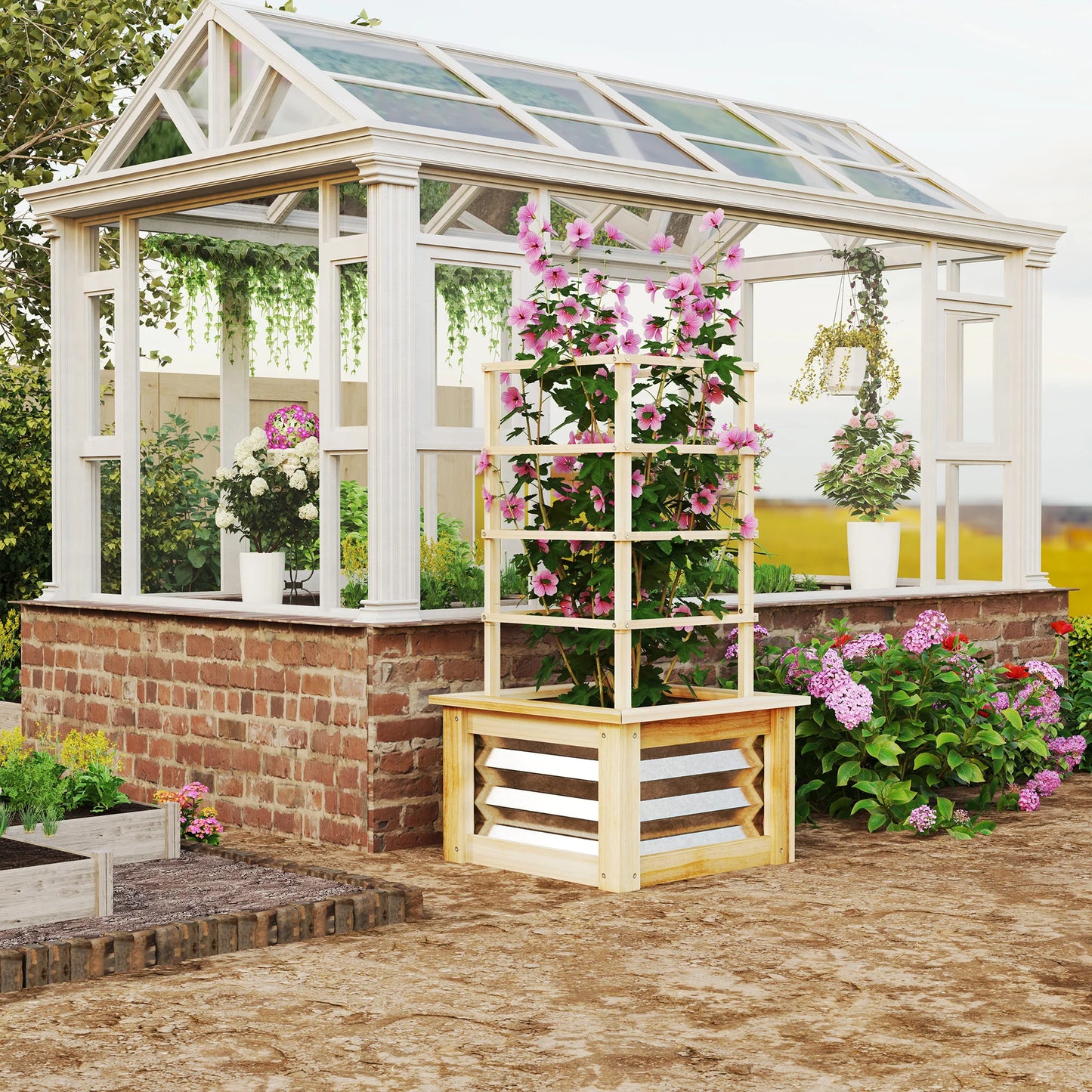 Outdoor Planter With Trellis Wooden Planter Box for Garden