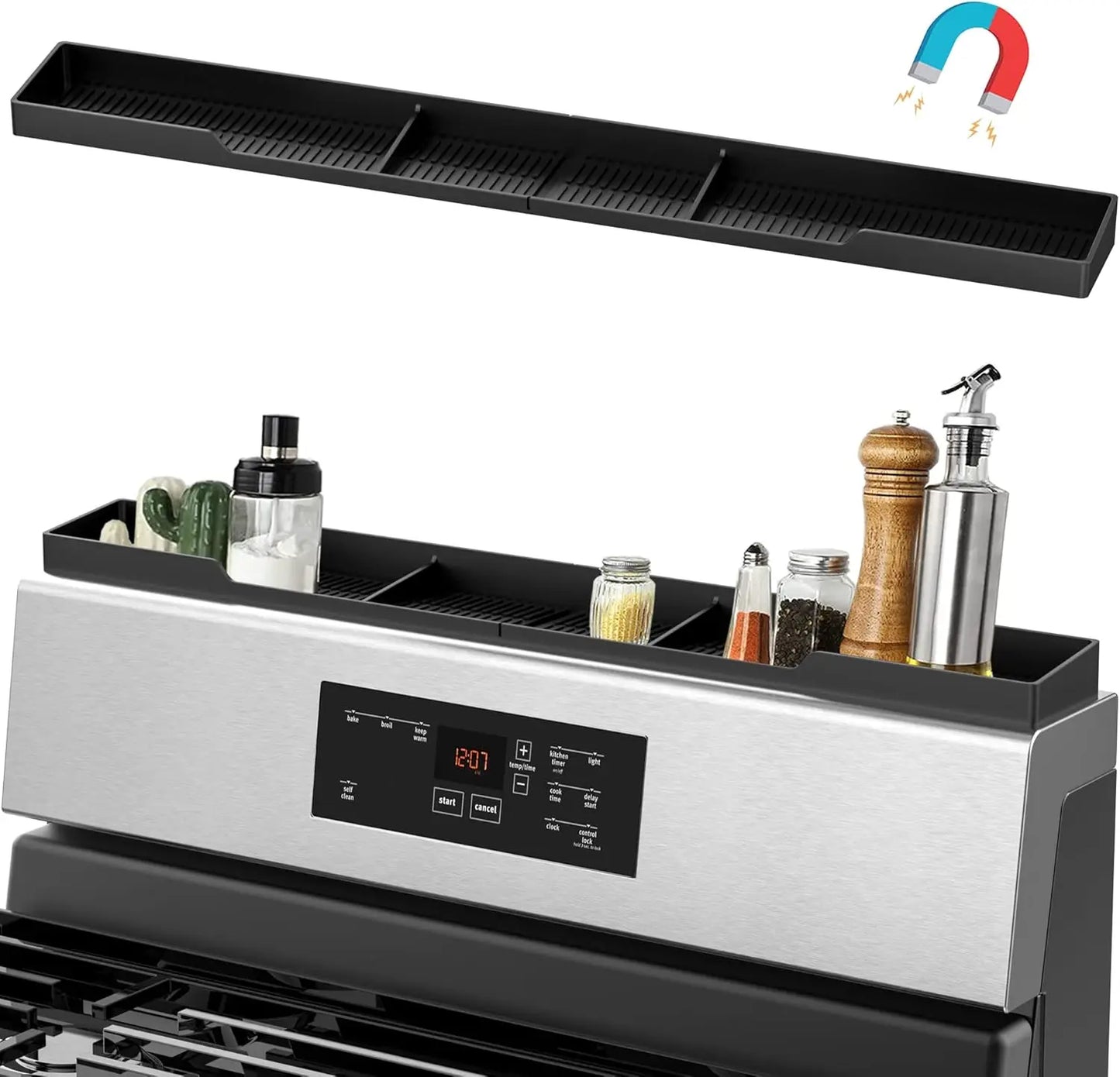 Magnetic Stove Top Shelf With 3 Partitions For Kitchen Organization