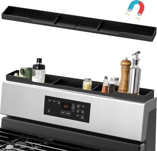Magnetic Stove Top Shelf With 3 Partitions For Kitchen Organization