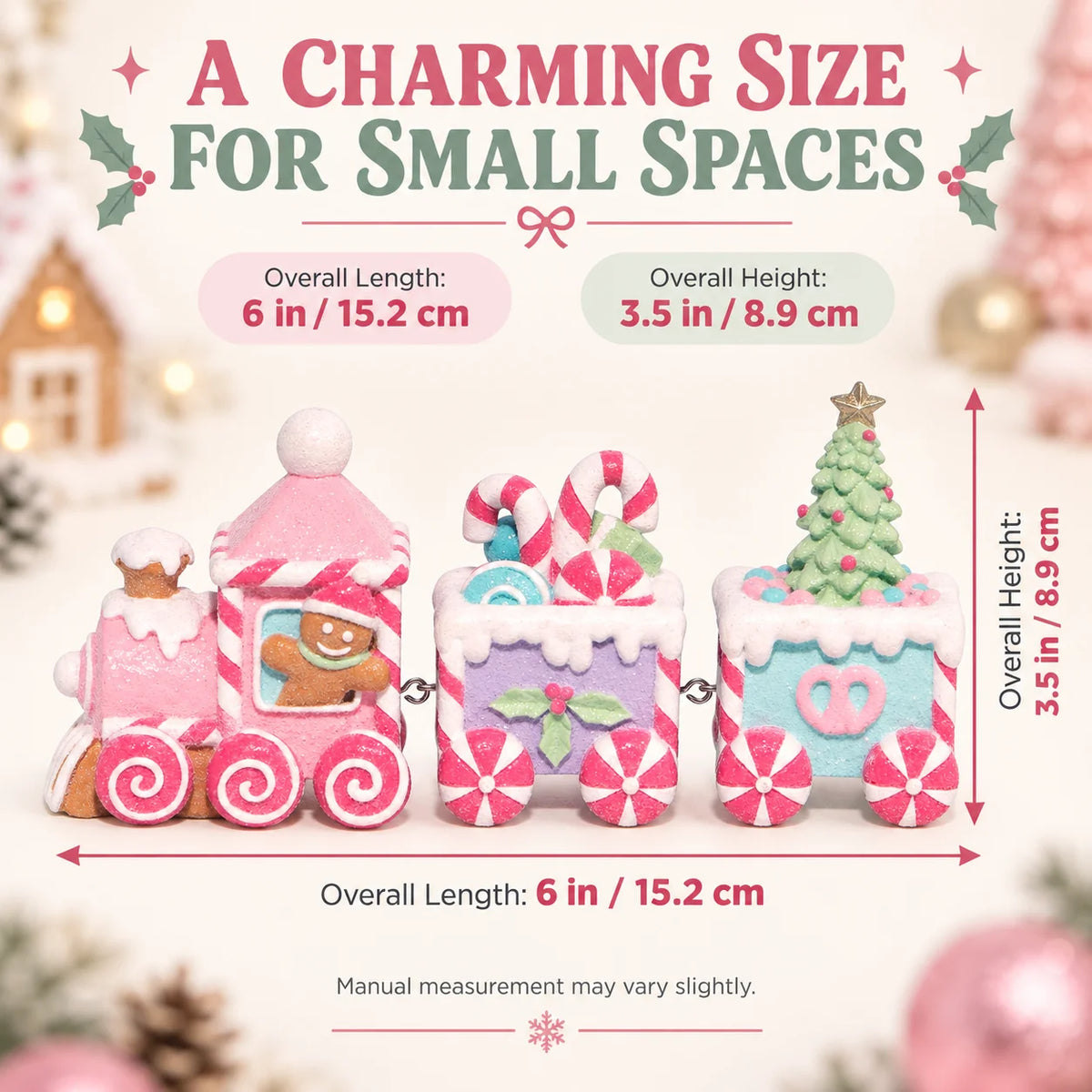 Hodao Gingerbread Christmas Train Figurine Set With Candy Themed Cars