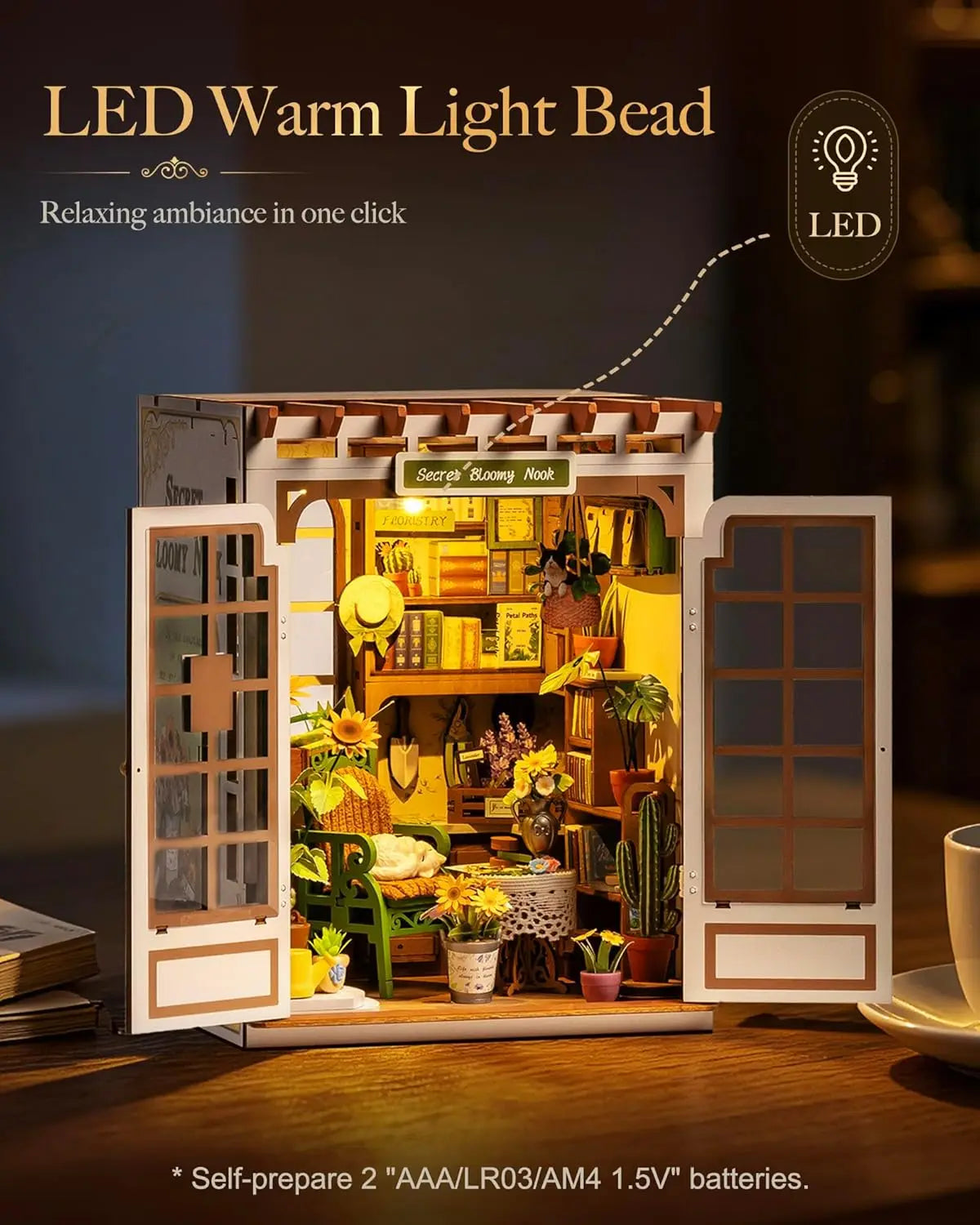 Rolife Secret Bloomy Nook DIY Book Kit Wooden Dollhouse