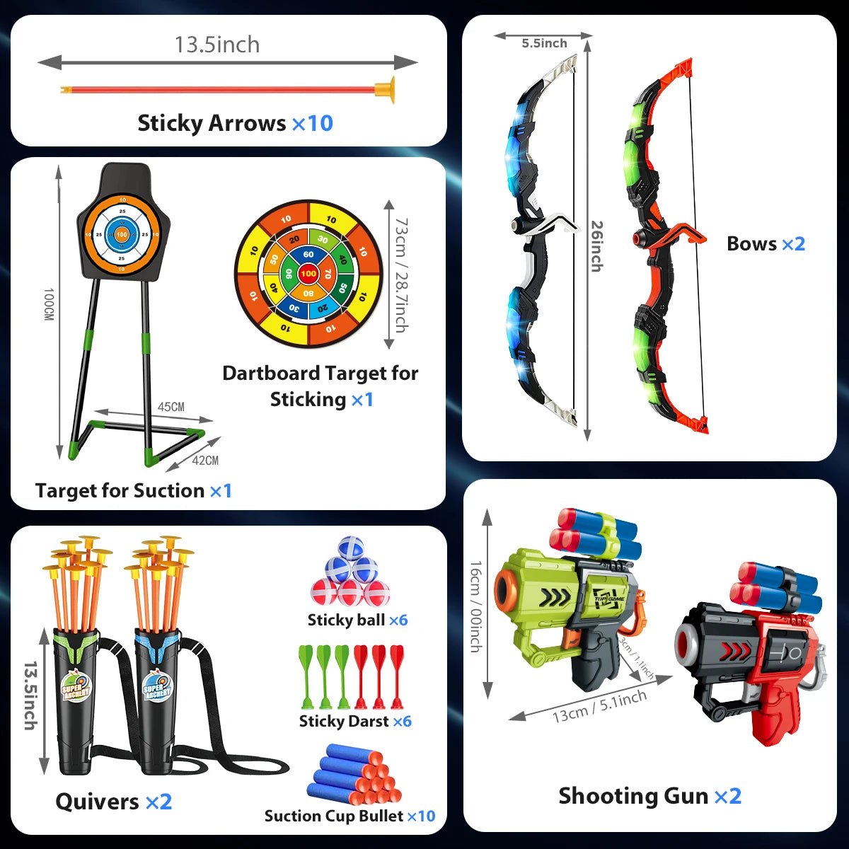 VATOS Bow Arrow Toy Set For Kids Archery Night Light