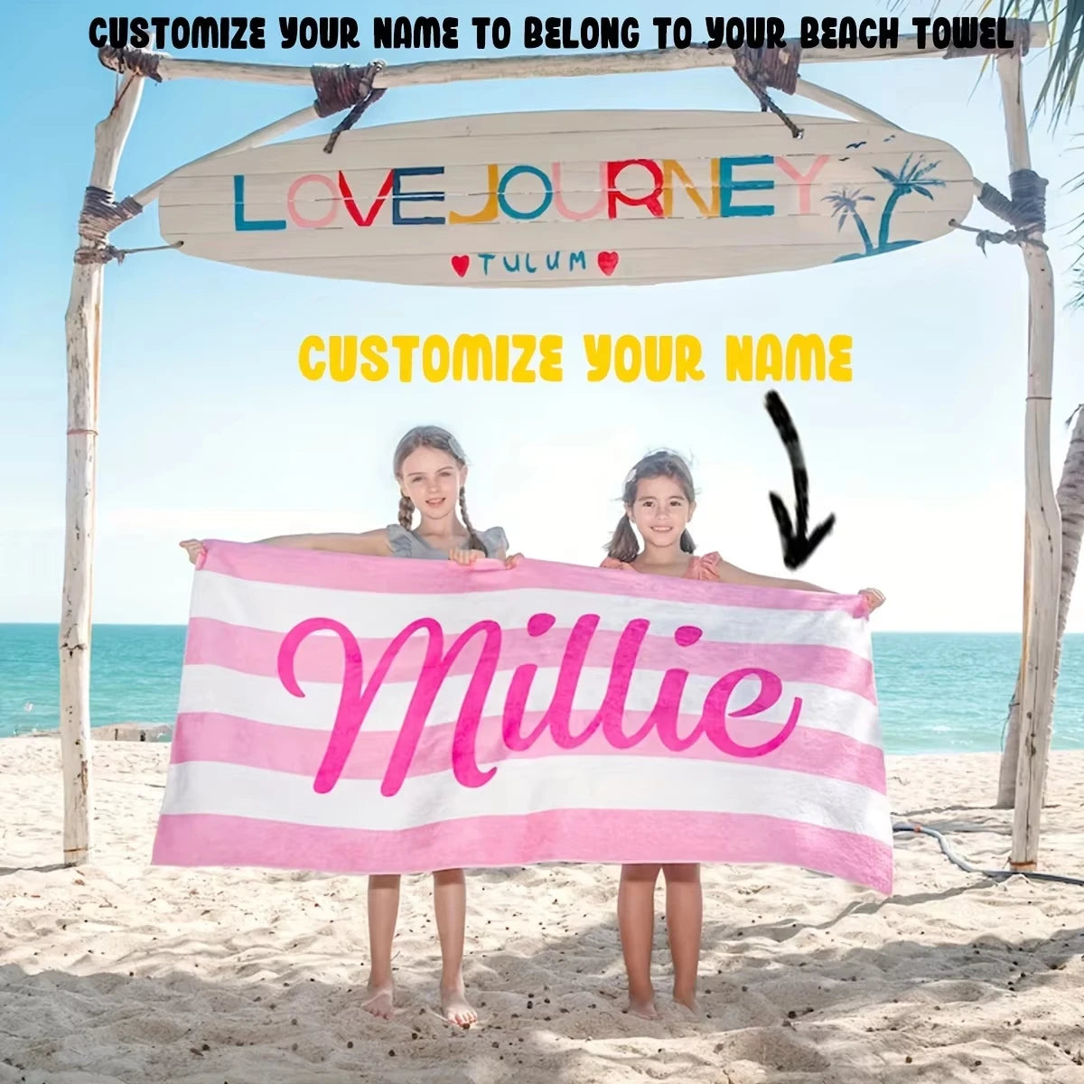 Personalized Striped Beach Towel Custom Name Microfiber Quick Dry