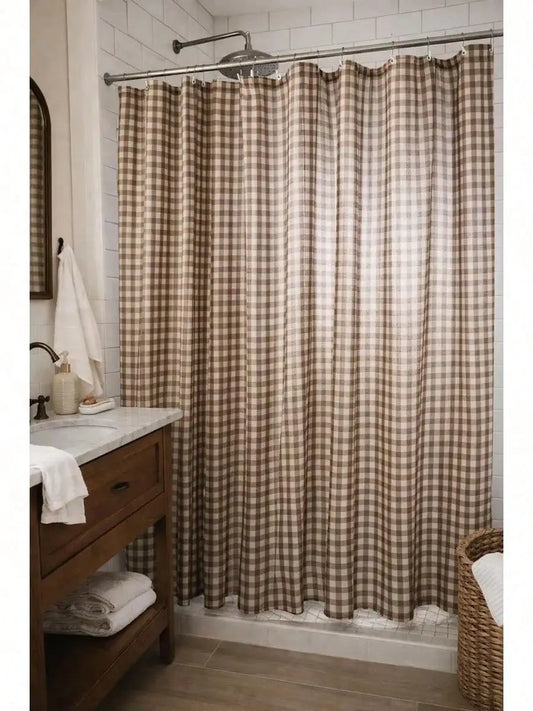 Farmhouse Gingham Shower Curtain Waterproof Polyester Bathroom Decor