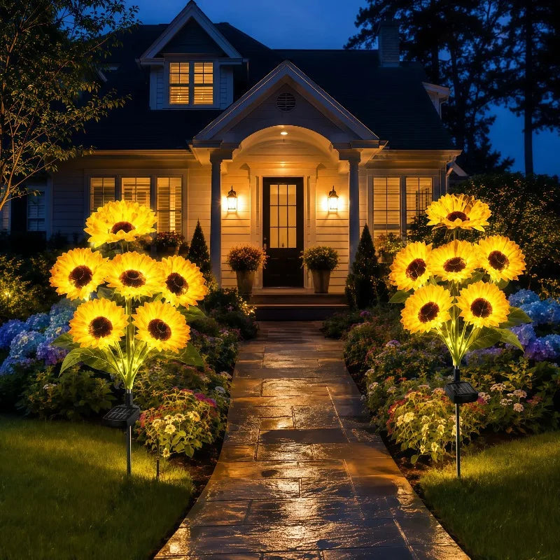 Solar Sunflower Stake Lights Outdoor Garden Pathway Decoration