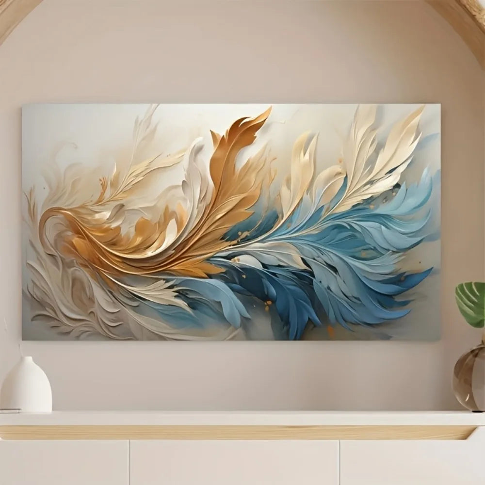 Modern Abstract Gold Feather Canvas ArModern Abstract Gold Feather Canvas At With Pine Wood Frame