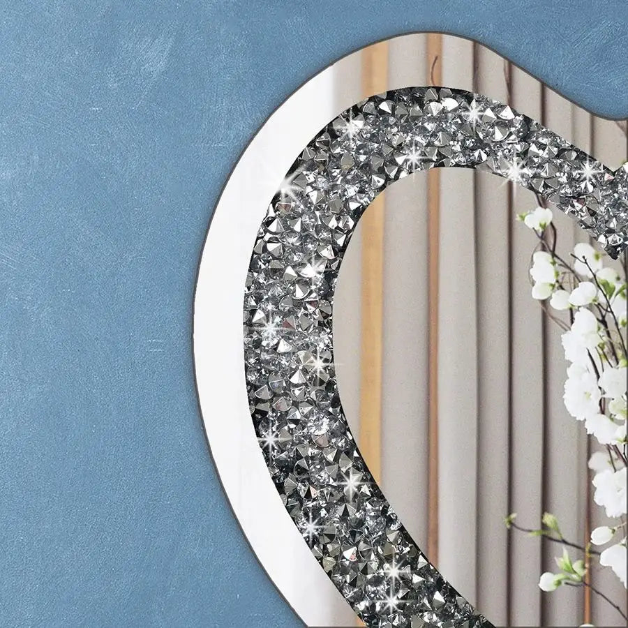 Crystal Crush Diamond Heart Shaped Frameless Wall Mirror