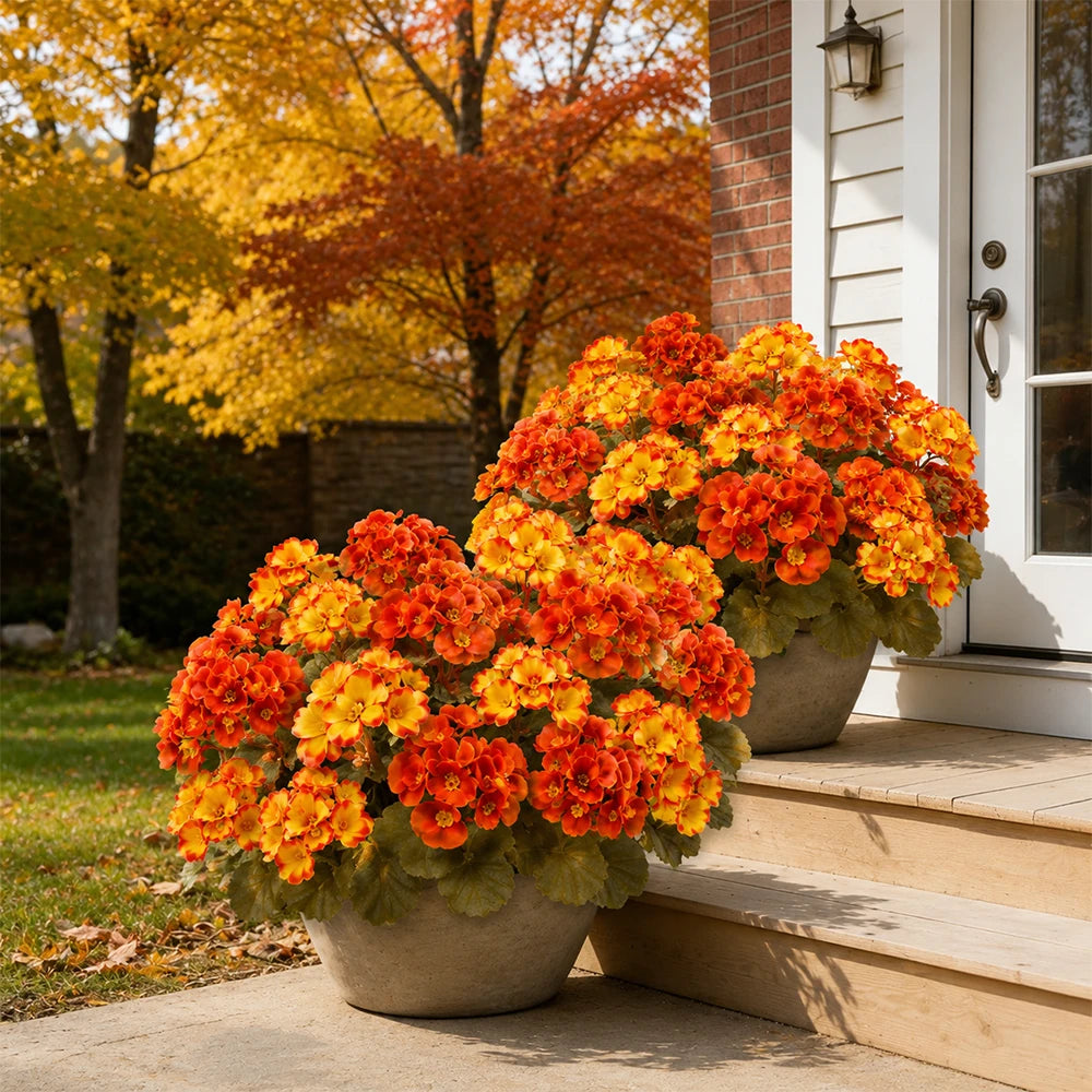 BloomEver 6Pc Yellow Orange Artificial Fall Geranium Flowers