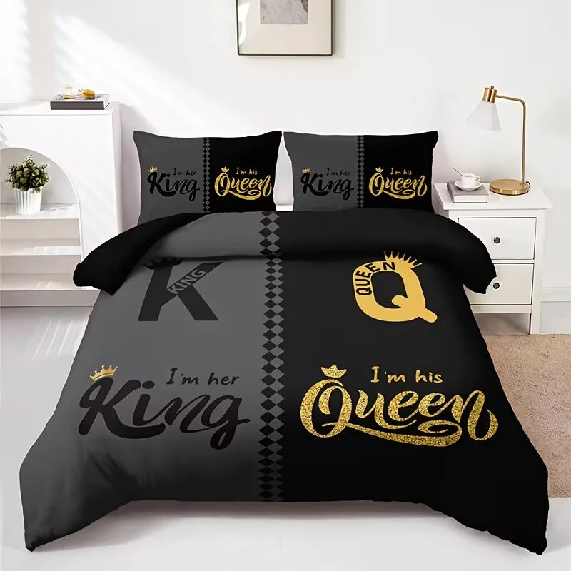 YHXSLYCN Three Piece Duvet Cover Set With Letter Print