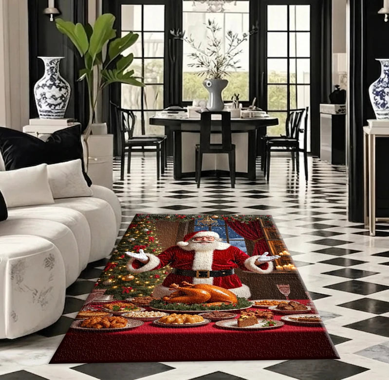 Christmas Santa Feast Printed Carpet for Indoor Holiday Home Decoration