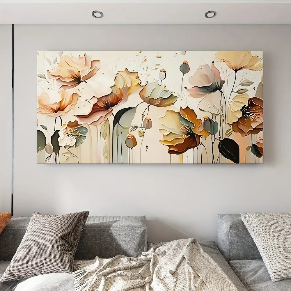 Abstract Floral Canvas Art With Pine Frame Decorative Wall Decor