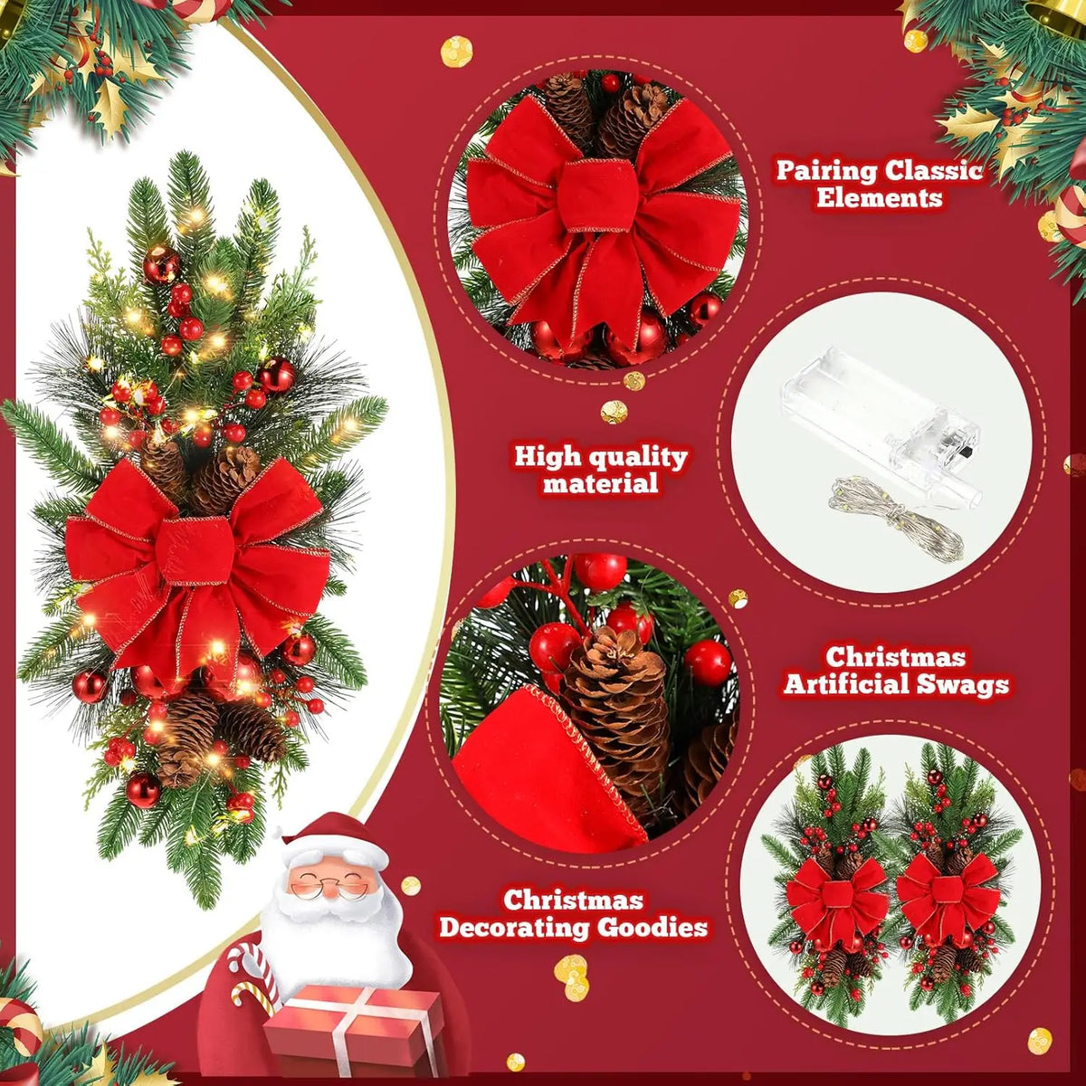 Prelit Christmas Stairway Swags for Door and Outdoor Holiday Decor