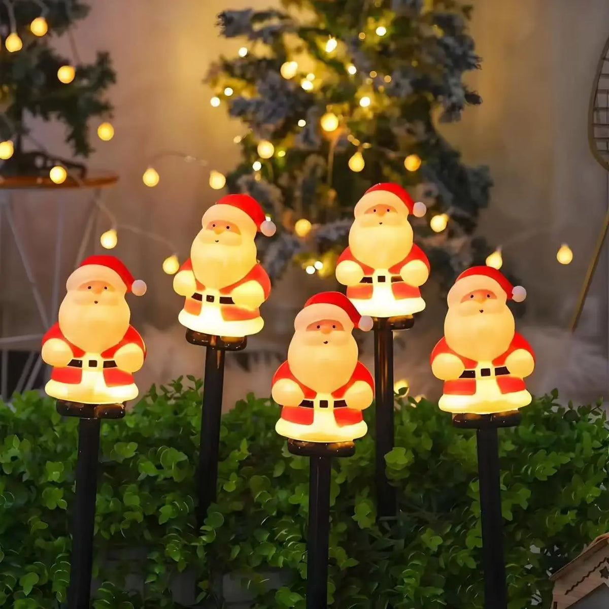 Solar Santa Claus Pathway Garden Stake Lights For Holiday Decor