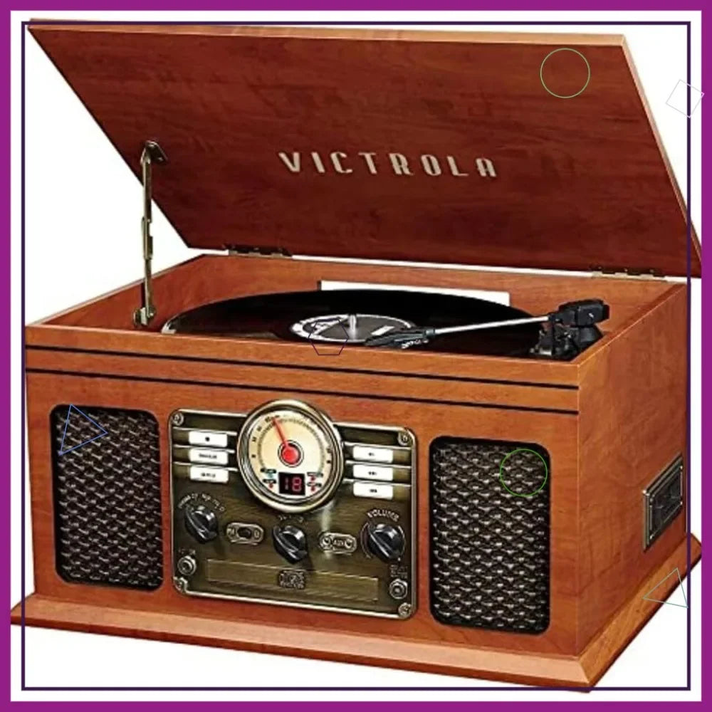6 In 1 Bluetooth Record Player With Turntable Cassette Radio