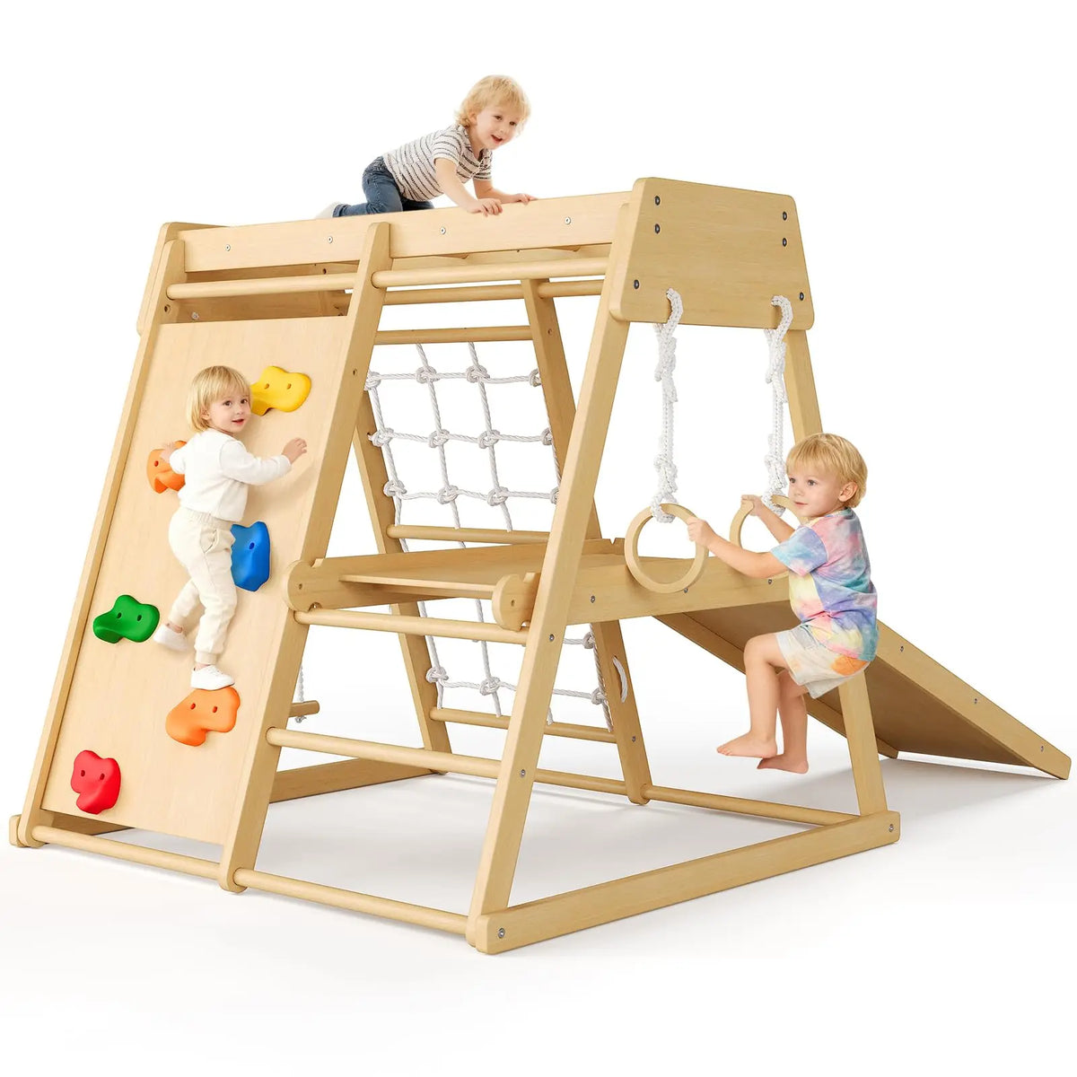 HiMISS 6in1 Wooden Indoor Jungle Gym Slide Climber Kids