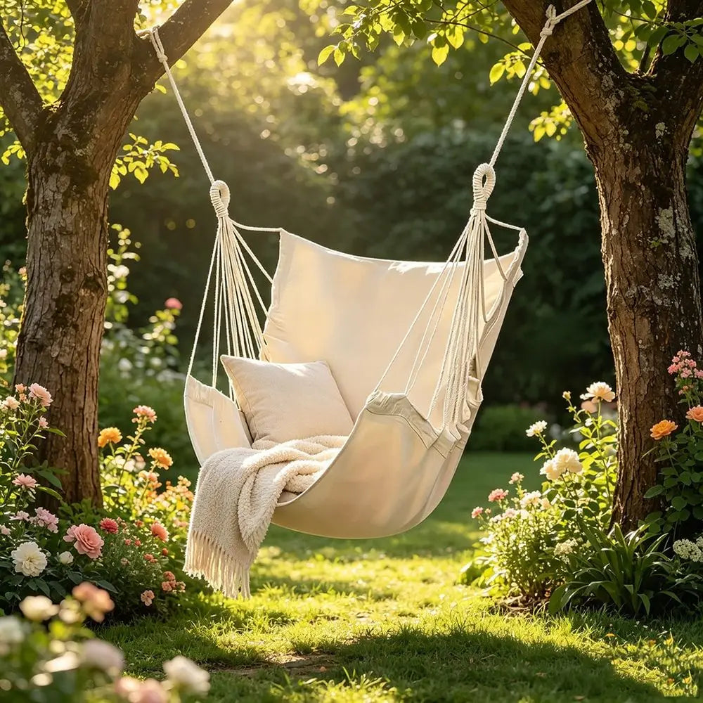 Outdoor Leisure Hammock Chair With Soft Breathable Cotton Fabric