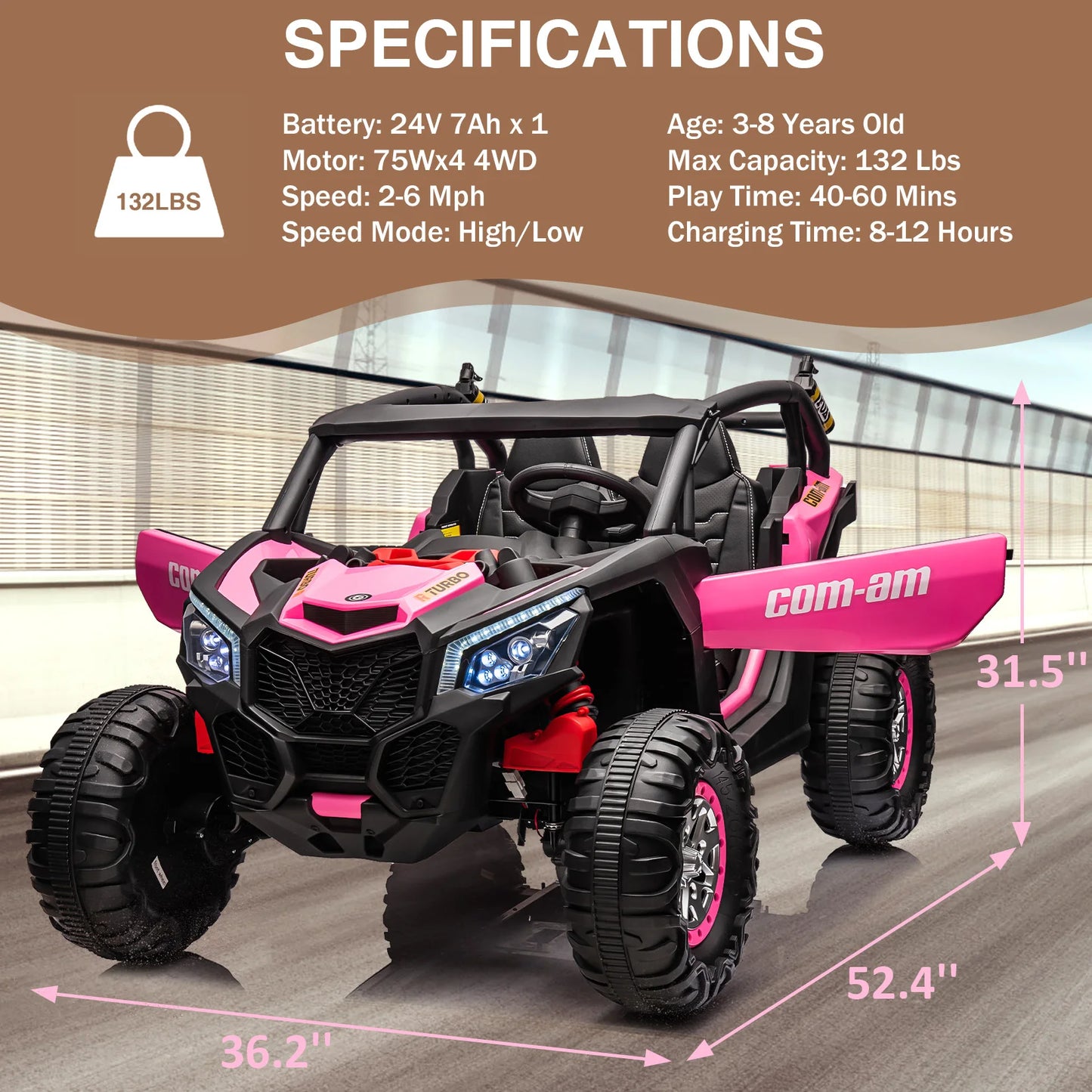HiMISS TwentyFourVolt FourWheelDrive Ride On UTV For Kids With Remote