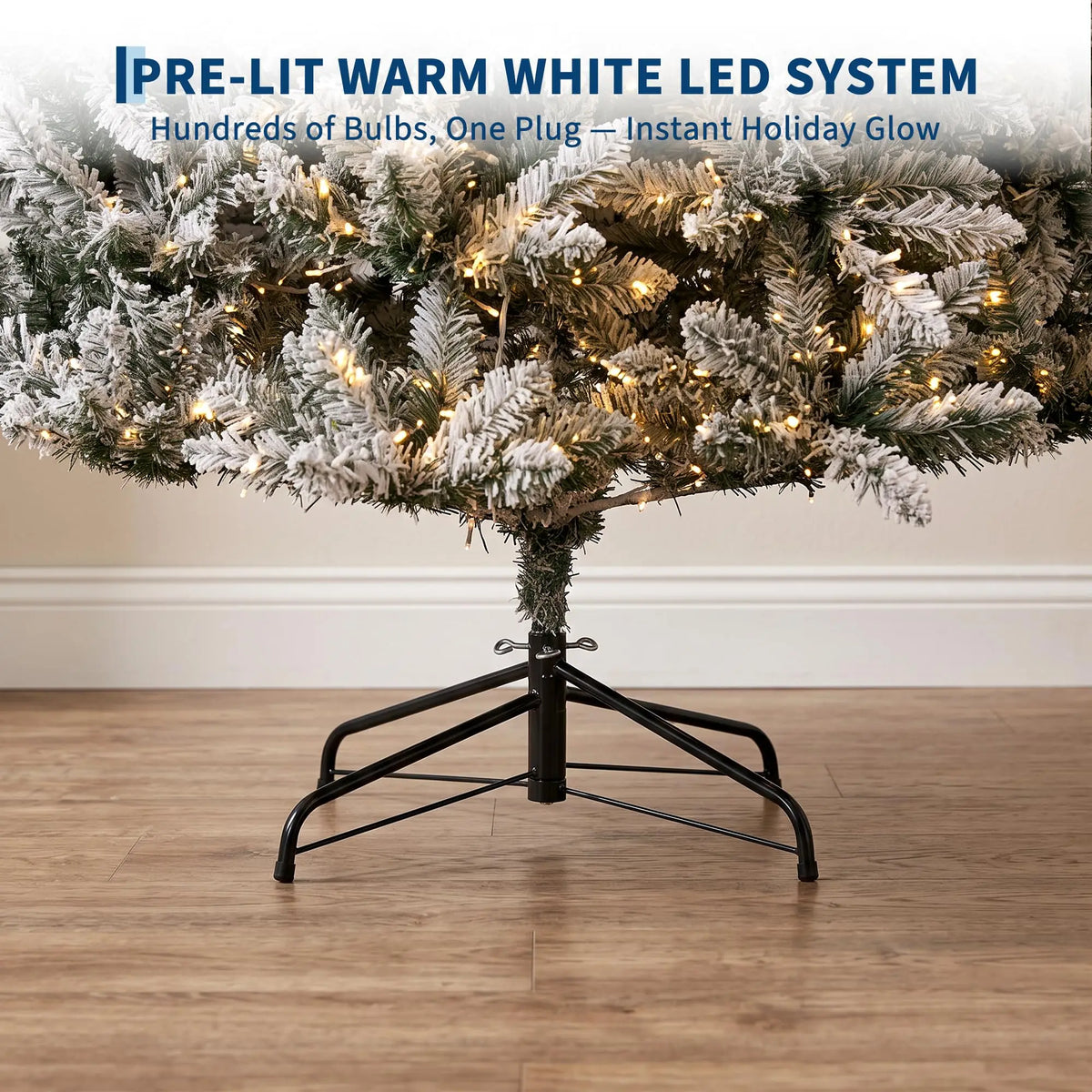 HiMISS Pre Lit Flocked Christmas Tree With Lights and Stand