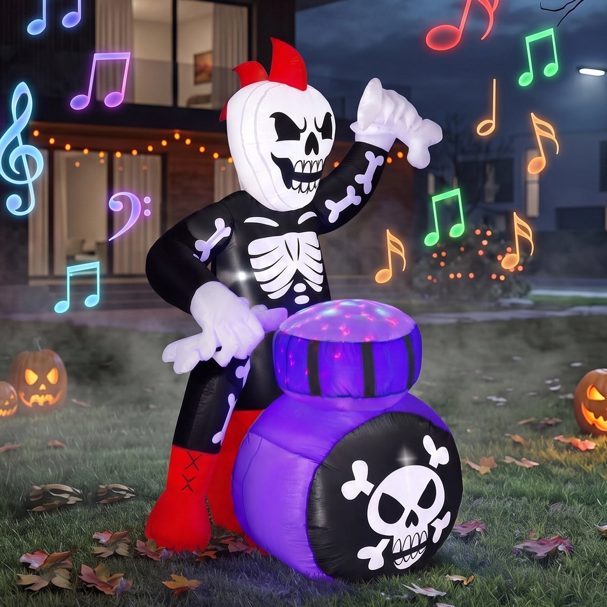 Joyfy Skeleton Drummer Inflatable Halloween Decoration