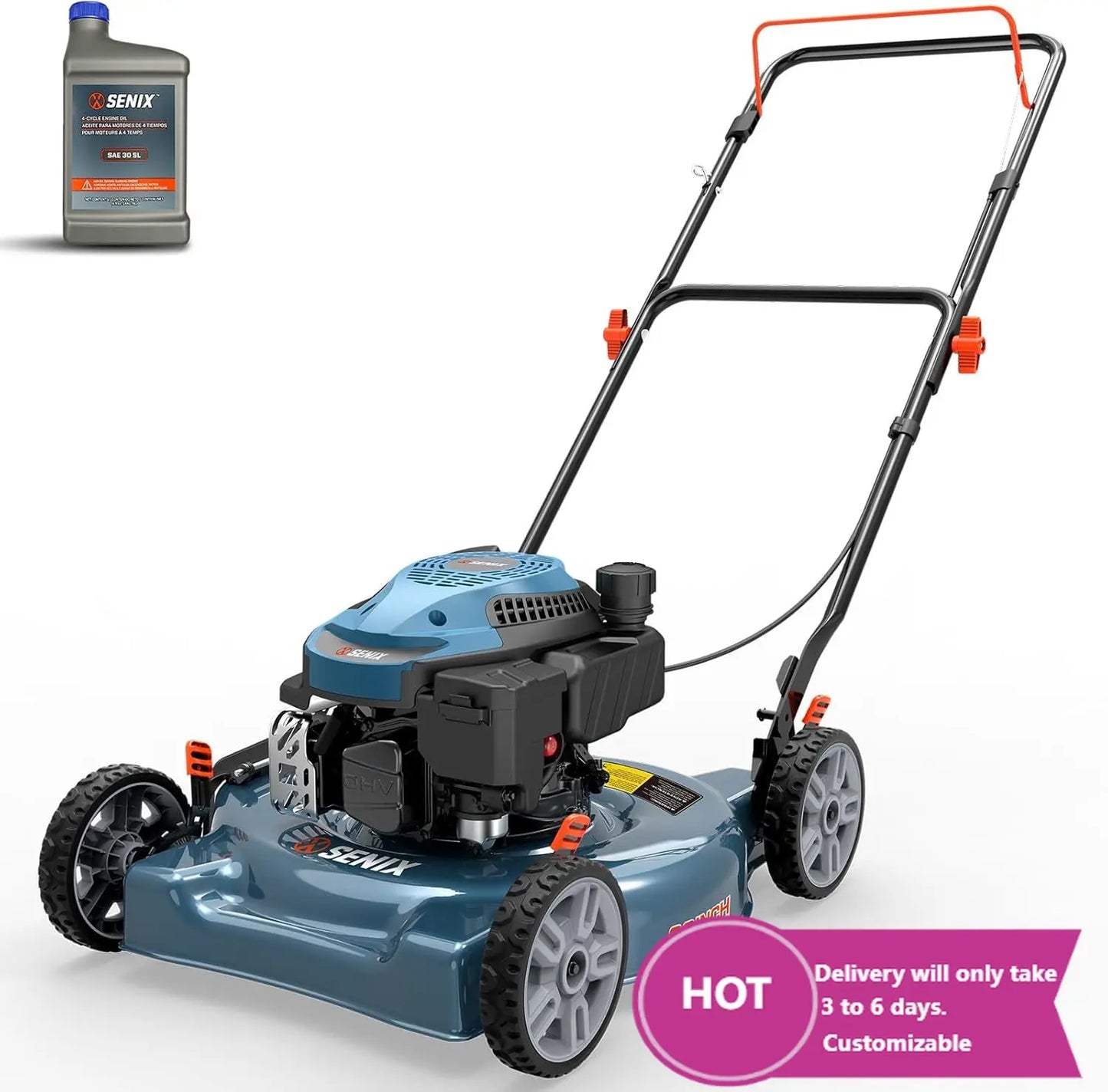 Gas Powered 144cc Lawn Mower With Side Discharge Height Adjustment