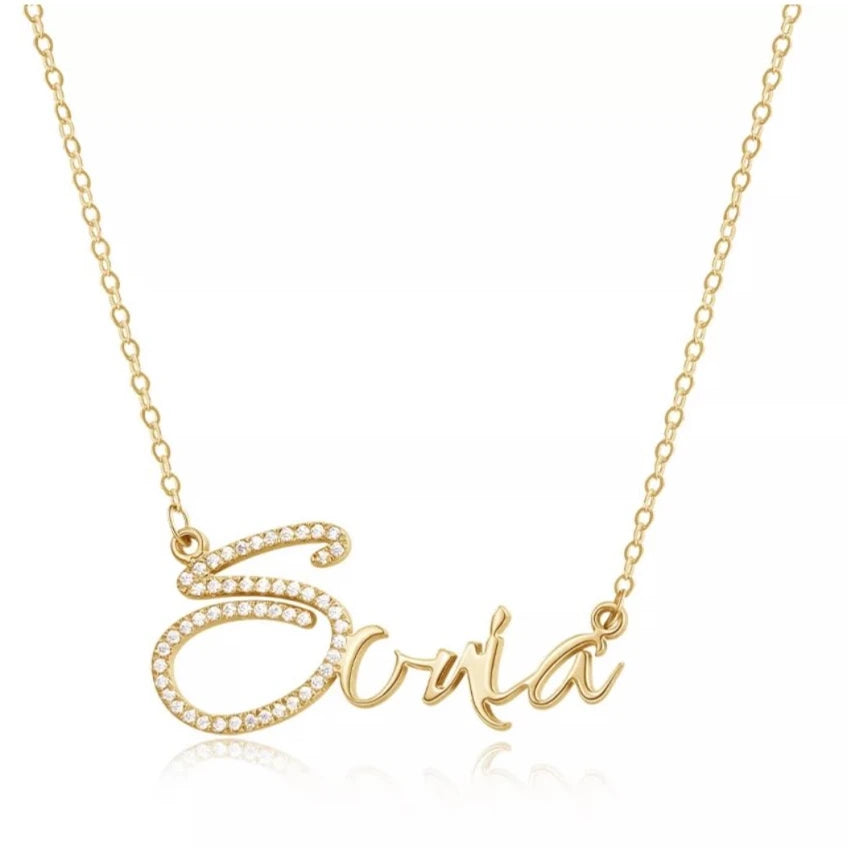 Duoying Zirconia Initials Name Necklace With Crystal Pendant