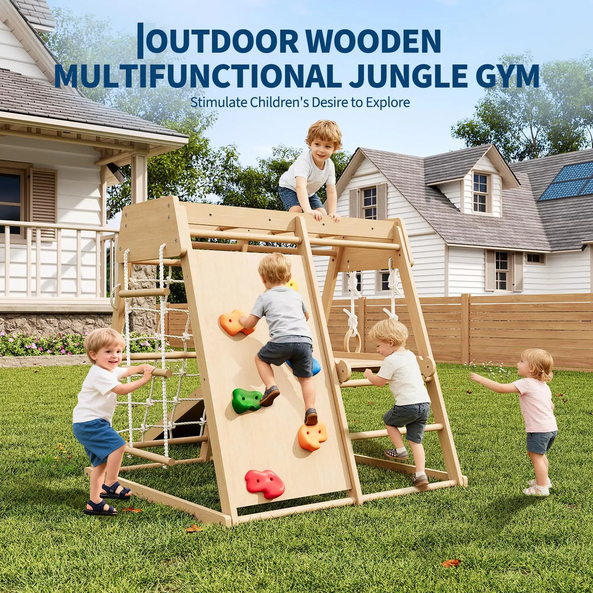 HiMISS 6in1 Wooden Indoor Jungle Gym Slide Climber Kids