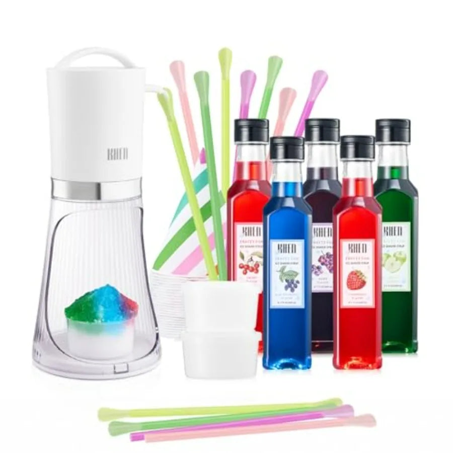 Electric Snow Cone Machine Gift Set With 5 Syrup Flavors And 25 Cups