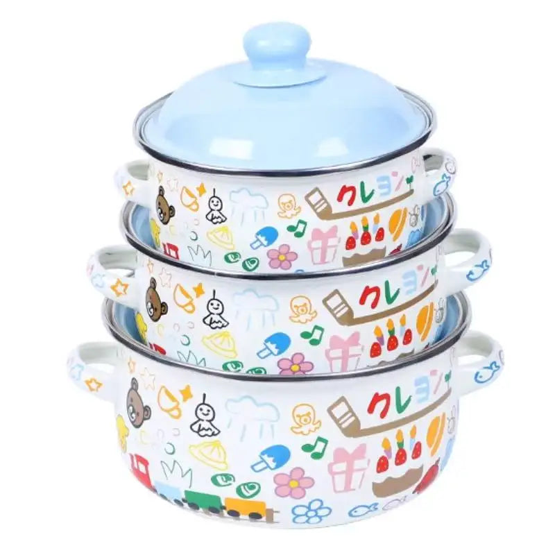 Vintage Enamel Stock Pot Set With Lids Three Piece Induction