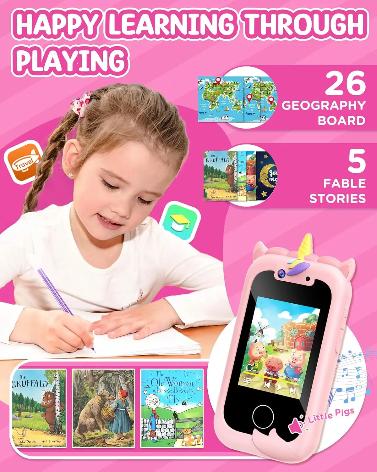 Kids Smart Phone Toy for Girls Learning Play Cell Phone