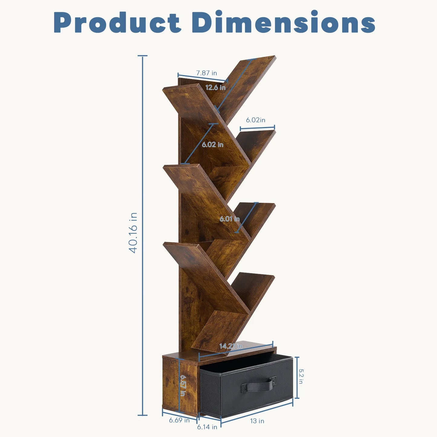 MCQ 7 Tier Tree Bookshelf With Drawer Corner Bookcase