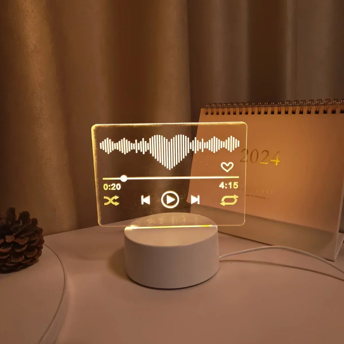 Heart Sound Wave Acrylic Music Player Led Night Light