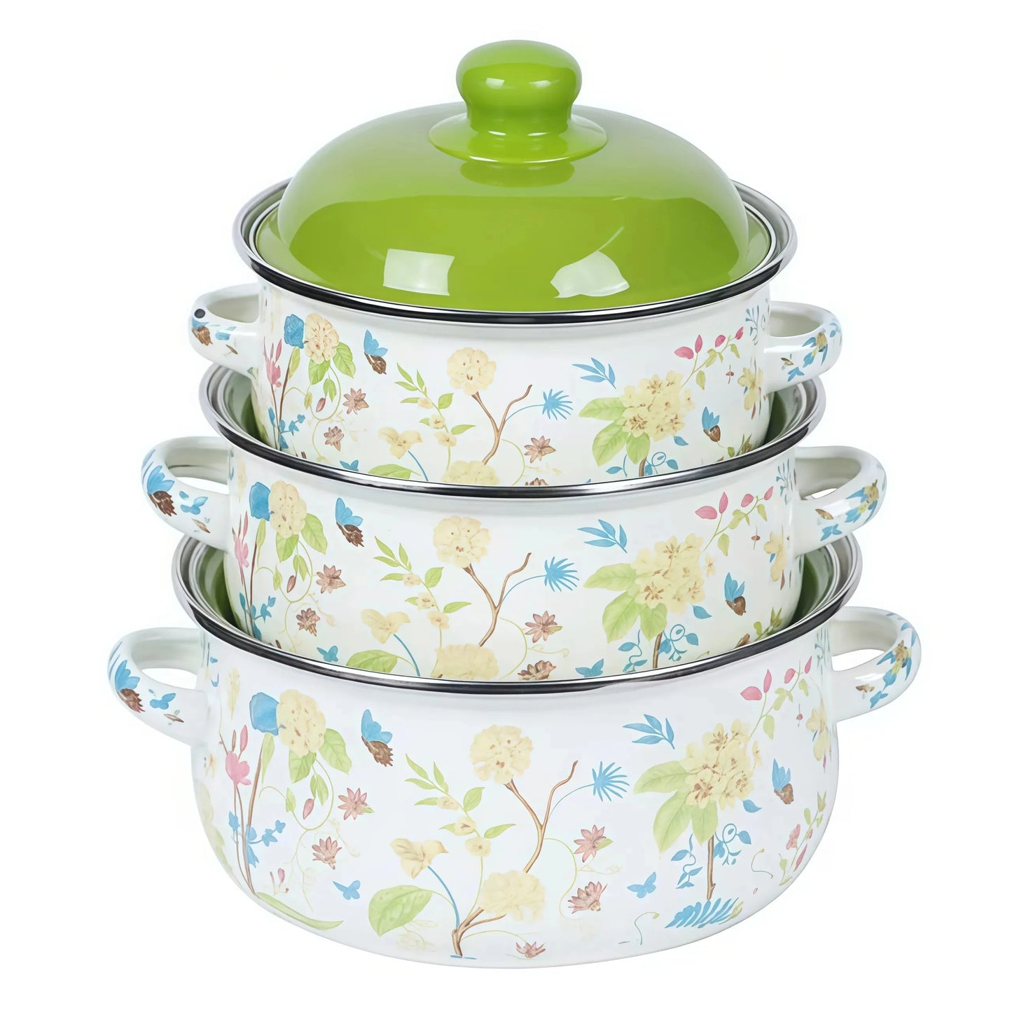 Vintage Enamel Stock Pot Set With Lids Three Piece Induction