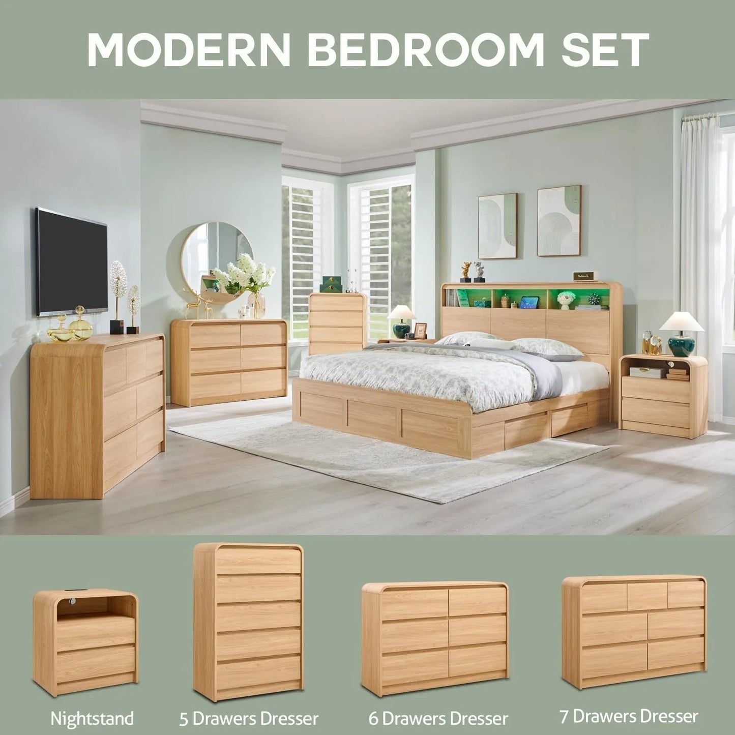 Wooden Nightstand With Charging Station And Two Storage Drawers