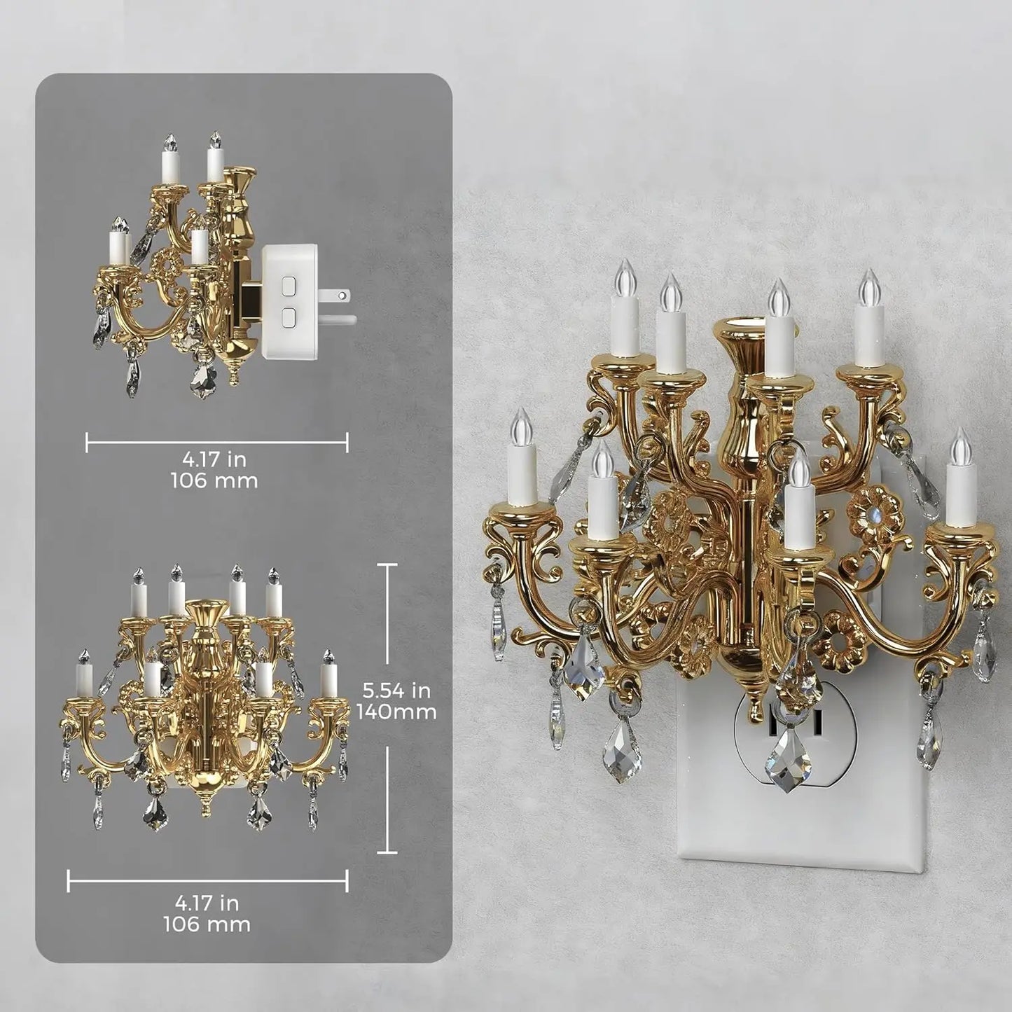Crystal Chandelier LED Night Light Dusk To Dawn Sensor Rotatable